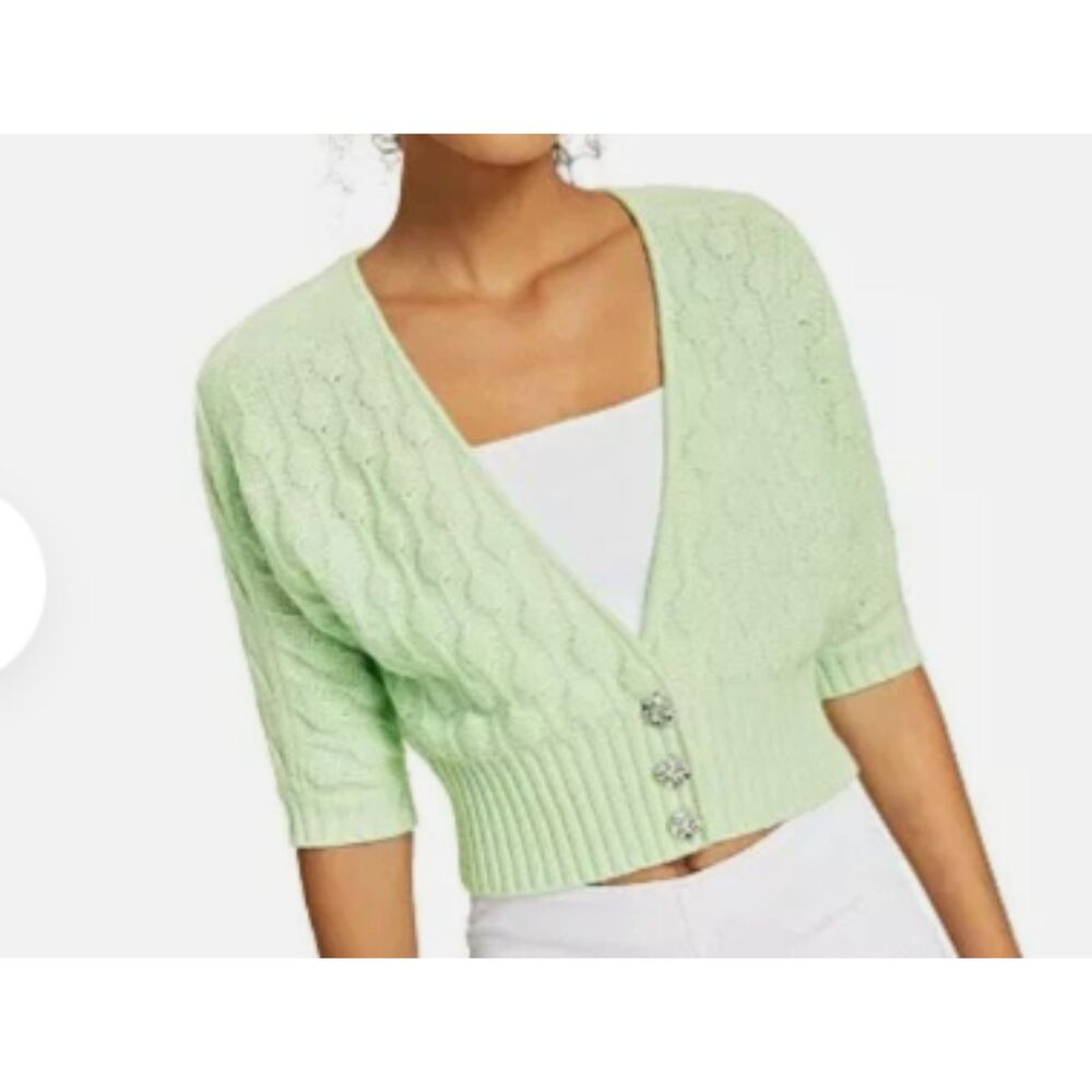 100 % Cashmere Luxury Knit Crop mint green Cardigan